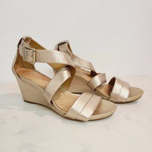 Clarks Artisan Gold Leather Wedge Sandals Heels